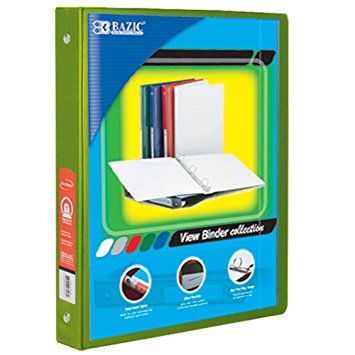 Bazic 1" Lime Green 3-Ring View Binder w/2-Pockets