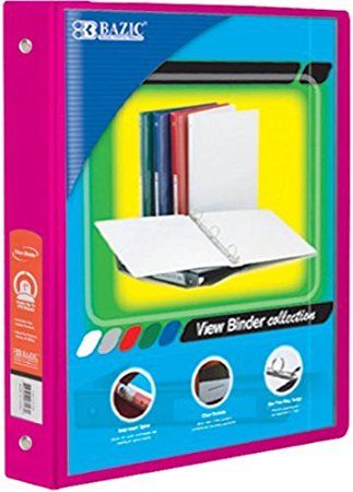 Bazic 1" Fuschia 3-Ring View Binder w/ 2-Pockets