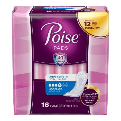 Poise Pads Long Length Moderate 16 pads