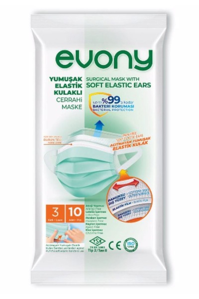 Evony Soft Ears Green 3ply Masks 10's