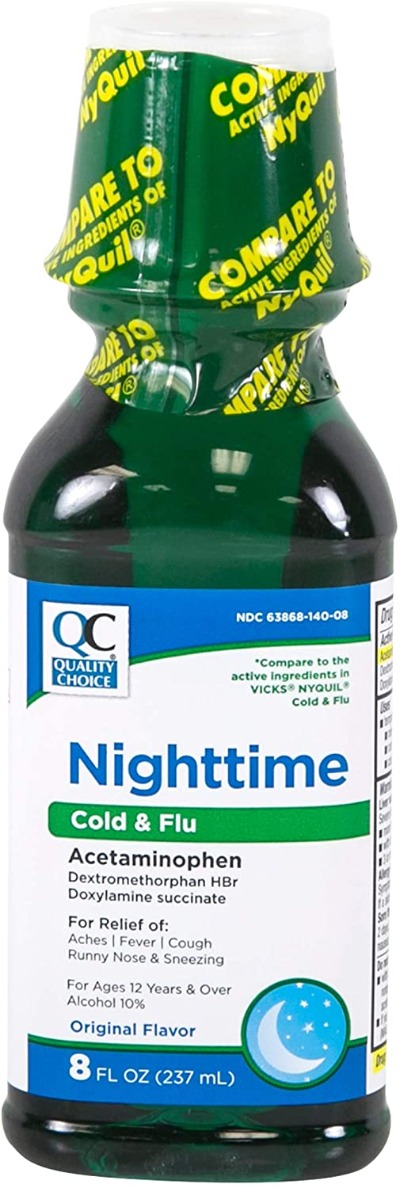 QC Night Time Cold & Flu Liquid 12oz