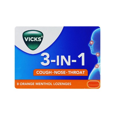 Vicks 3 In 1 Orange Menthol Lozenges 8s