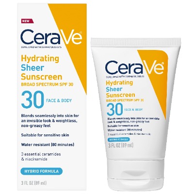 Cerave Hydrating Sheer Sunscreen Spf 30 Face & Body 3oz
