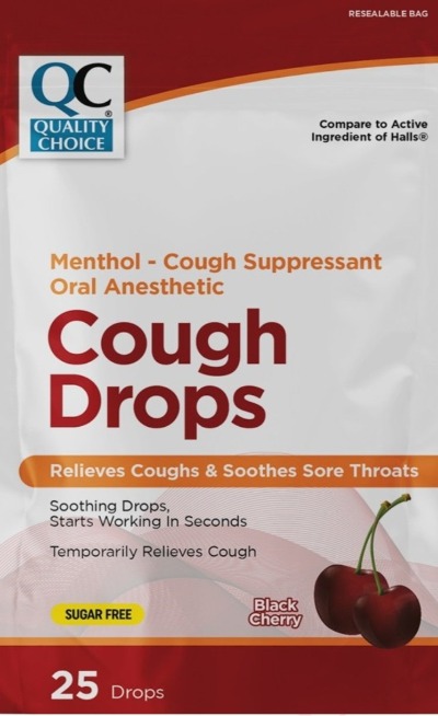 Qc Cough Drops Black Cherry with menthol  25s  sugar free